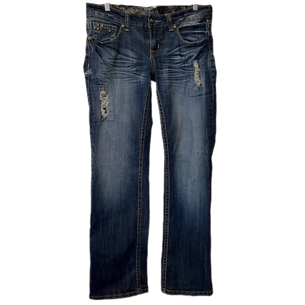 Adiktd Women’s Denim Jeans, distressed Straight Leg w studs, embellished pockets